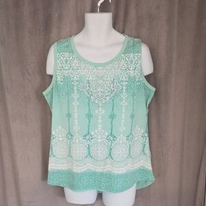 Women’s 2x Mint Green Sleeveless Printed Tank Top